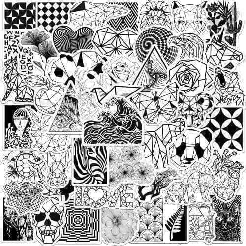 10/50 Pcs Funny Black and White Stickers Graffiti Sticker for Laptop Luggage Car Styling Geometric Animals Cool Sticker