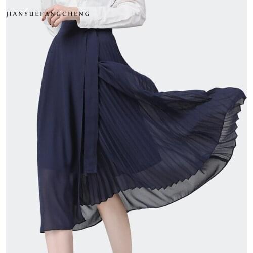 2021 Summer New Long Chiffon Skirt Pleated High Waist A-Line Double Layered Mesh Skirts Casual Female Street Wear Lace-Up Skirts