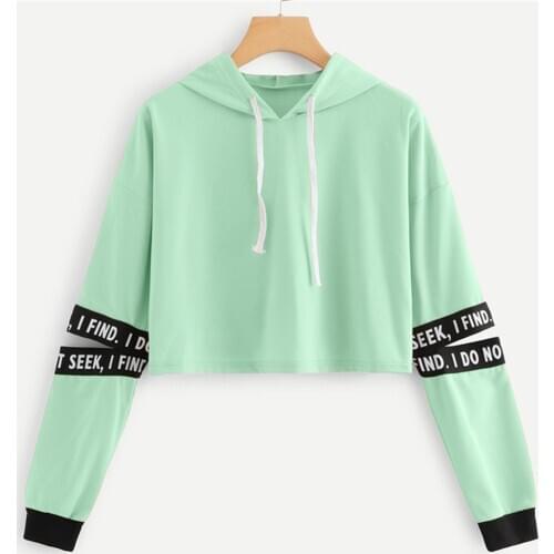 Women Cut Out Sleeve Hoodies Crop Sweatshirt Top For Teen Girls Autumn Thin Hooded Cropped Pullover Harajuku Korean Blouse Bluzy