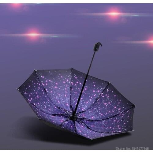 Starry Sky Cherry Blossom Umbrella Folding Rain and Rain Umbrella Womens Dual-use Umbrella Sunshade UV Sun Umbrella