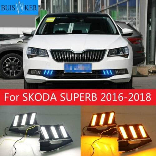 1 set For SKODA SUPERB 2016-2018 12V ABS LED DRL Daytime Running Lights Fog Lamp Cover Car- styling