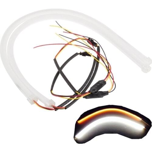 1Pairs 45cm Dual Color Switchback Headlight Soft Tube LED Strip DRL Daytime Light White + Amber Turn Signal Light DC 12V
