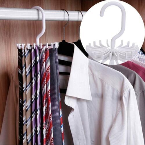 Tie Rack 1PC Holds 20 Ties/Belts/Scarves Mini White Plastic Hanger Laundry Organizer Rotating Hook Tie Holder