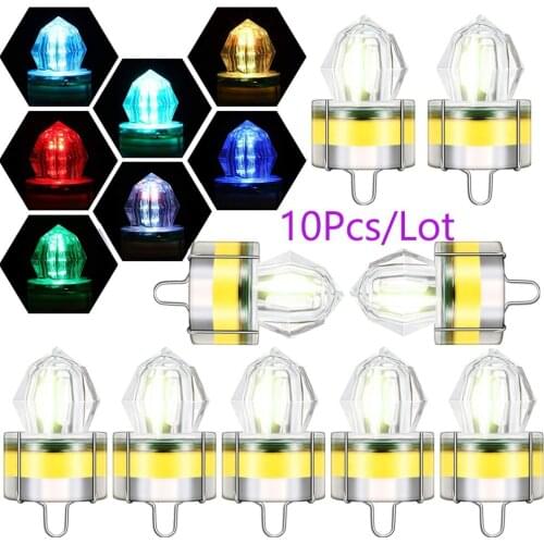 10Pcs Mini ABS Waterproof Deep Drop Fishing Light LED Artificial Diamond Underwater Versatile Flashing Bait Lure Squid Strobe