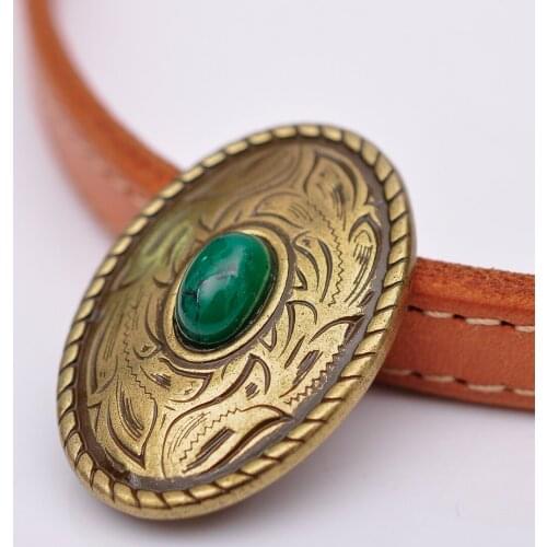 10X 35X25MM Western Antique Brass Green Turquoise Engraved Saddle Tack Belt Prairie Dust Oval Conchos