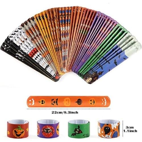 48Pcs Slap Bracelets Party Favors with Colorful Halloween Print Slap Bands Kids