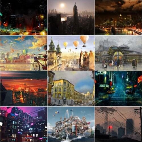 Diamond Painting Cross Stitch Kits City Landscape Hot Air Balloon Diamond Mosaic Art Full Square Drill Diamond Embroidery Gift