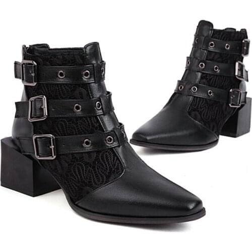 BLXQPYT Autumn Summer Retro Zip Pointed High Heel Ankle Boots Platform Shoes Botines Mujer 2021 Plus Size Boots women 34-48 33-2