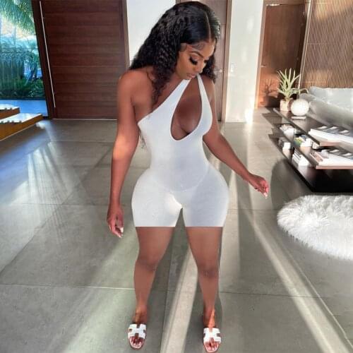 CHRONSTYLE Bodysuit Women Off Shoulder Single Strap Jumpsuit 2021 Summer Fashion Slim Solid Color Sleeveless Hollow Out Playsuit