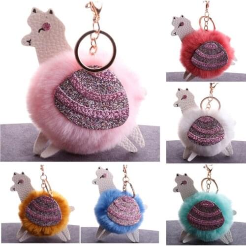 10pcs/Lot New Arrival Alpaca Llama Plush Animal Keychain Faux Fur Ball Toy Keyring Children Girl Bag Pendant Fashion Key Holder
