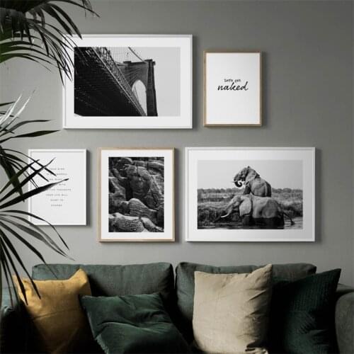 Black And White Bridge canyon Elephant Wall Art Print Paper Canvas Painting Vintage Nordic Poster Decor Pictures For Living Room