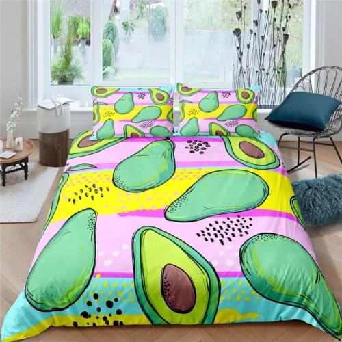 Home Living Luxury 3D Colorful Avocado Bedding Set Comfortable Duvet Cover Set Kids Bedding Set Queen and King EU/US/AU/UK Size