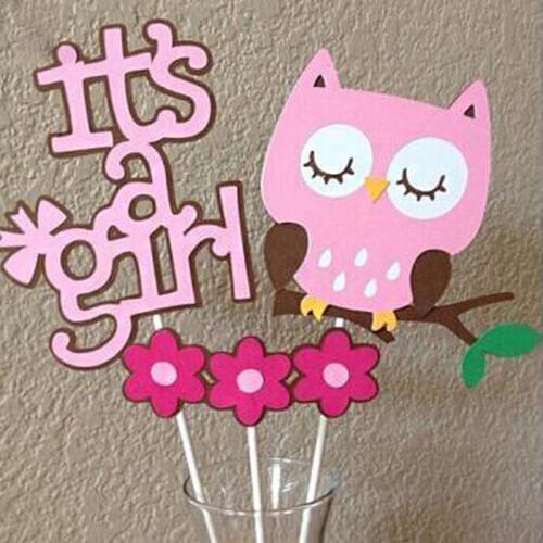 Its a Girl Cupcake Topper New Pink Olw Flowers Girls Paper Cake Topper For Baby Shower Gender Reveal Party Cake Decorations