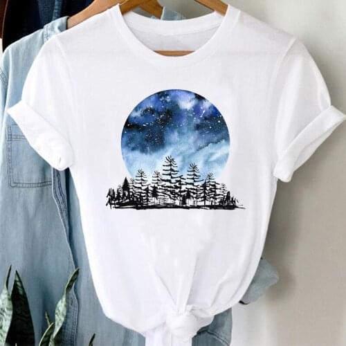 T-shirts Women Printing Space Universe 90s Spring Summer Short Sleeve Clothes Stylish Tshirt Top Lady Print Sexy Tee T-Shirt