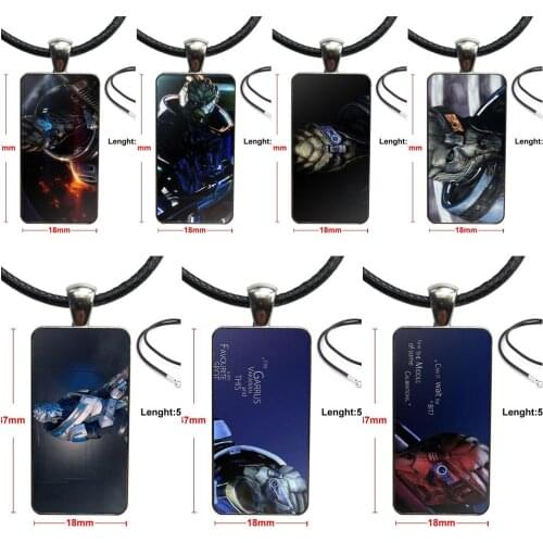 Garrus Vakarian Mass Effect Vintage Jewelry Steel Color Glass Cabochon Choker Pendant Long Rectangle Necklace For Unisex