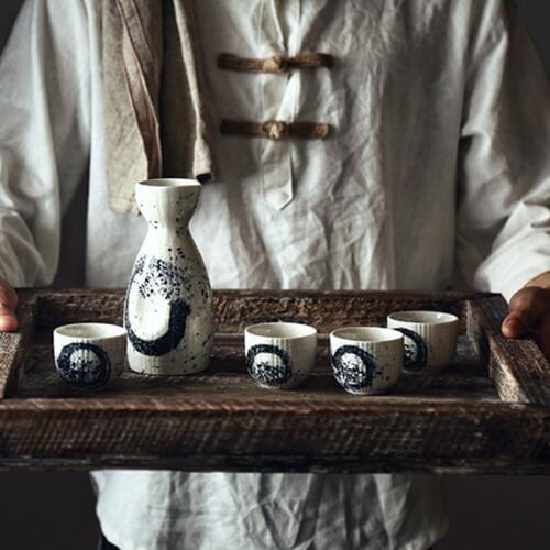 KINGLANG Japanese HENGFENG Style Hand-painted Ceramic Small Sake Bottle jug Wine White Wine Bottle