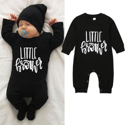 2021 Little Brother Newborn Baby Boy Clothes Long Sleeve Letter Print Cotton Romper Jumpsuit Outfits Baby Clothes Wholesale Hot