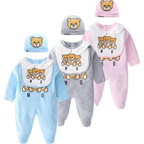 Newborn Baby Clothes Suit Hat Romper Boy Girl Footwear Cotton Cartoon Bear Long Sleeve Sleepwear Toddler Outfit Infant Clothing