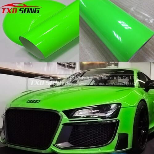 Beautiful Green Fluorescent Vinyl sticker Fluorescent Green Car Wrap Film for car wrapping with air bubble 10/20/30/40/50/60cm