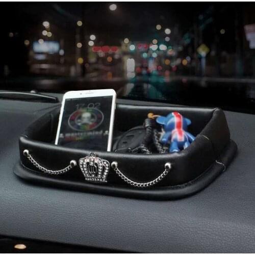 Creative Camellia Rhinestone PU Leather Car Phone Storage Box Instrument Panel Mobile Phone Keys Coin Basin Armrest Storage Box