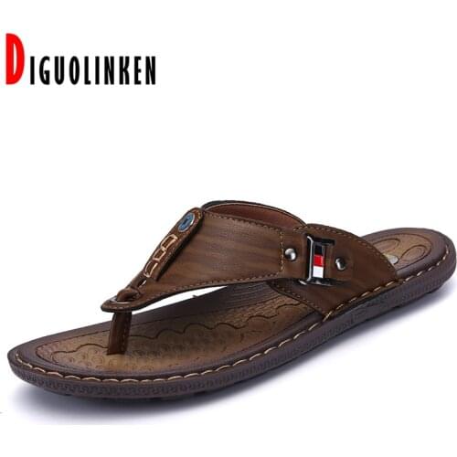 2021 Men Leather Flip Flops Summer Light Mens Casual Shoes Non-Slip Outdoor Men Slippers for Slats Sports Beach Big Size 38-46
