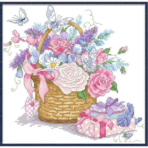 Basket Full of Joy Counted Cross Stitch Patterns Kits Printed Fabric Embroidery Set 11CT 14CT DIY Needlework Home Decor Painting