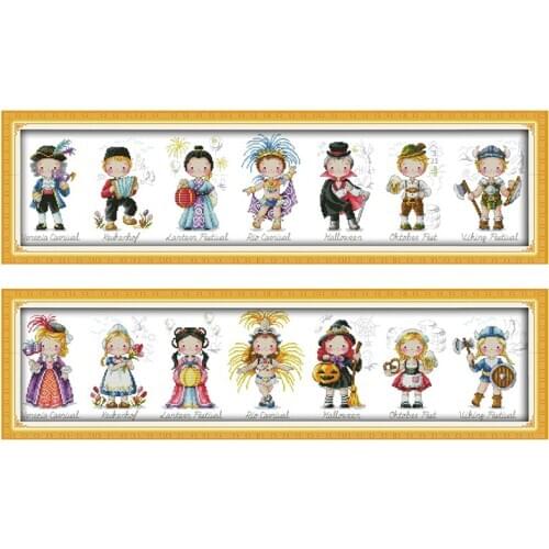 Joy Sunday Counted Cross Stitch kits World Festivals Cartoon Paintings Printed Stamped Crafts Embroidery Stamped Needlework Sets