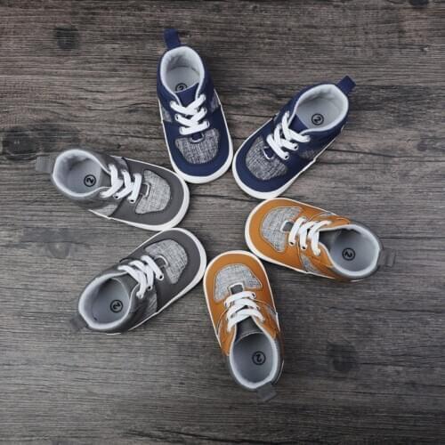 2020 Newborn Fashion Baby Boy Pu Leather Shoes Soft Sole Canvas Toddler First Walkers Shoes 0-18Months