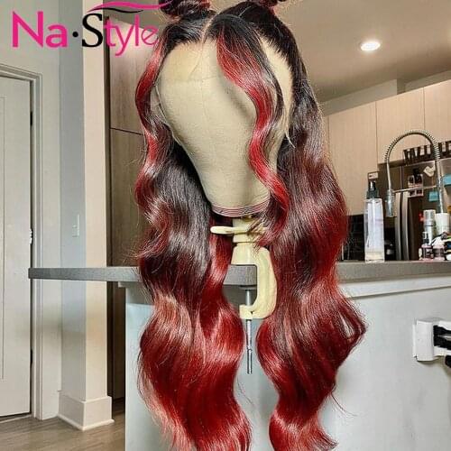 Red Colored Human Hair Wigs Ombre Lace Front Wig Brazilian Human Hair Wig Sale Body Wave Wig Natural Hair Womens Long Wigs
