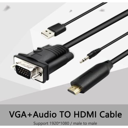 VGA with Audio to HDMI Cable Converter Decoder Adapter 1.8M male to male for Connecting Projector Old PC Laptop to New Monitor