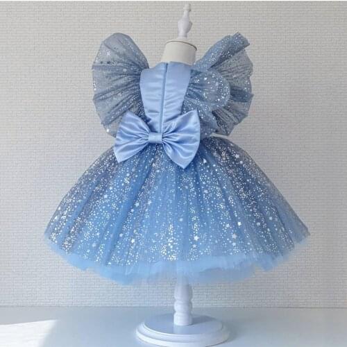 Girls Sequin Dress Princess Toddler Kids Baby Ruffles Tutu Bowknot Birthday Wedding Party Prom Children Elegant Baptism Clothes