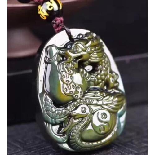 Natural ice color obsidian pendant is a chicken dragon snake yo mascot necklace for men and women o19