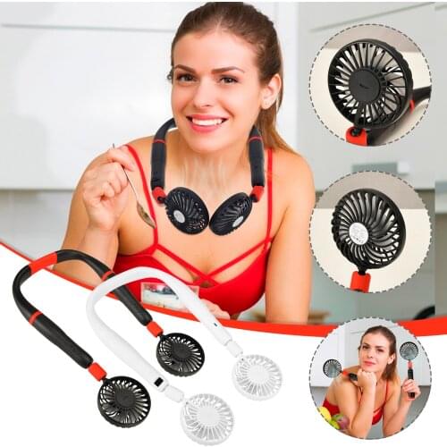 Usb Portable Fan Cold Fan Hands Free Neck Fans Hanging Rechargeable Mini Sports Fan Air Cooler Neck Dual Fans Home Office#dg4