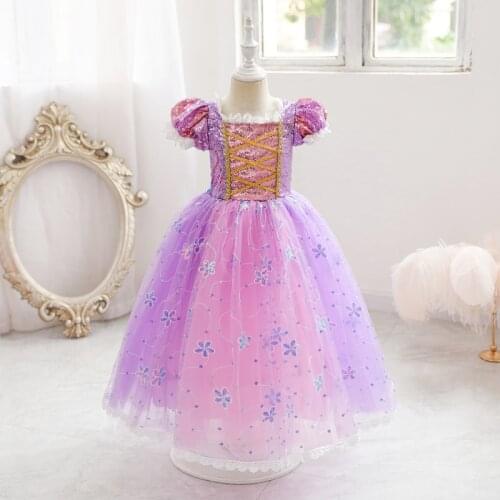 Ruifglasb Princess rapunzel dresses children baby Sequined Puff Sleeve costumes Girls Lace Dresses for Sofia