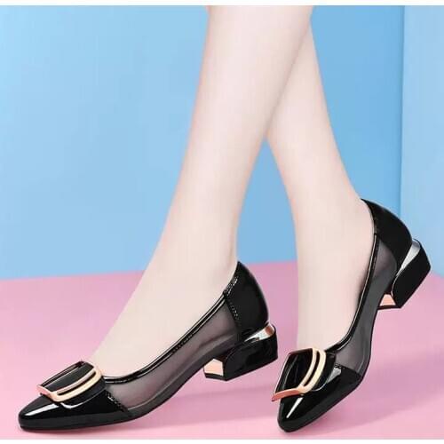 Women Fashion Mesh Transparent Breathable Slip on Shoes Lady Classic Black Office Comfort Shoes for Party Night Club G6052f