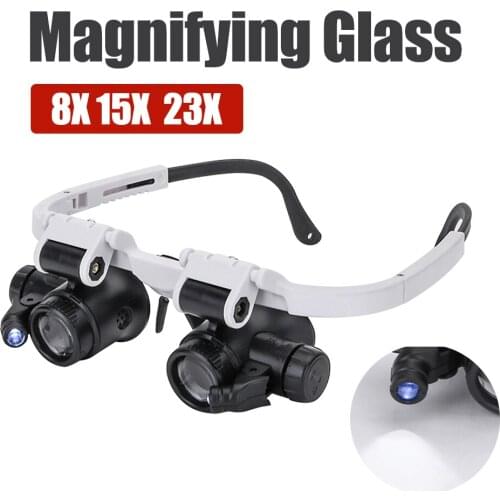 8X/15X/23X Jeweler Watchmaker With LED Light Magnifying Glass Telescopic Headband Magnifier Glasses Reading Loupes Eyewear
