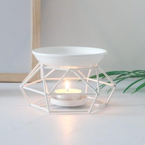 Vaporizer Aromatherapy furnace Aroma Aromatic Oil Burner Metal Geometric Frame Ceramic Essential Oil Candle Melter white