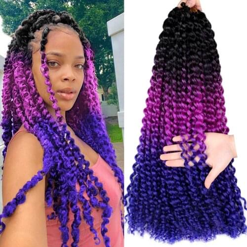 18Inch Passion Twist Crochet Hair For Butterfly Locs Bohemian Water Wave Crochet Hair Black Purple Blue Synthetic Braiding Hair