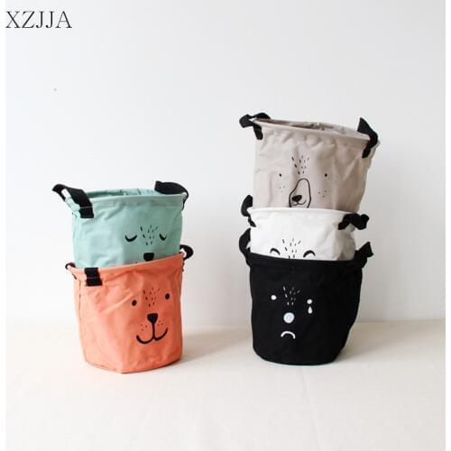 XZJJA Cute Bear Cotton Linen Sundries Toys Storage Box Baskets Foldable Dresser Desktop Makeup Organizer Stationery Container