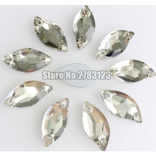 Factory sales Mermaind shape glass crystal white faltback sew on rhinestones with two holes use for diy/Clothing accessories