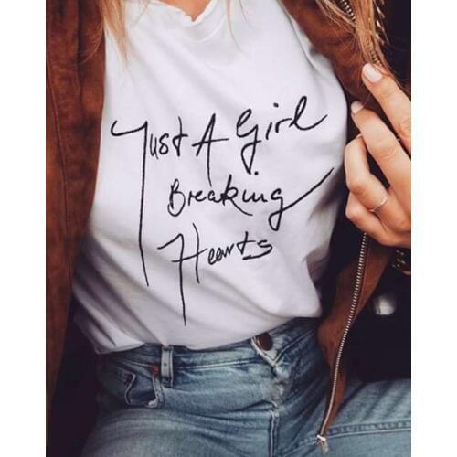 Just A Girl Breaking Hearts Shirt Womens Summer Short Sleeve Letters Print T-Shirt Teen Girl Graphic Tees Fashion Tumblr Tshirt