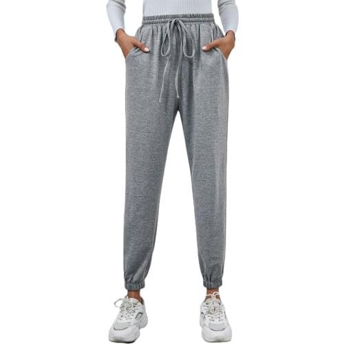 Womens Sweatpants Sportwear Solid Color Elastic High Waist Long Pants Drawstring Loose Casual Fitness Workout Sport Trousers
