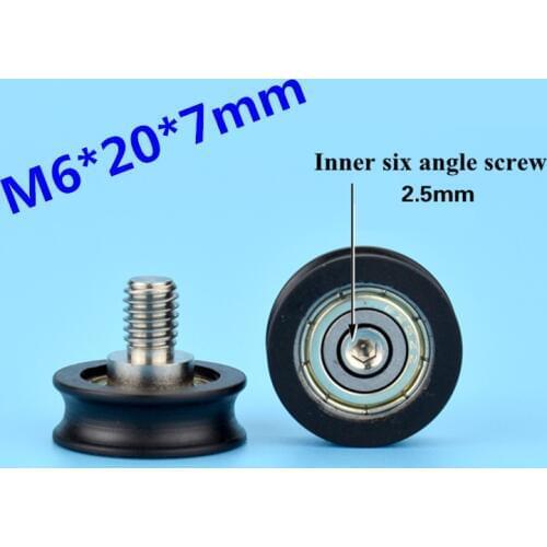 1pcs M6*20*7mm U groove drawer roller with M6 screw and plastic bearing POM polyformaldehyde