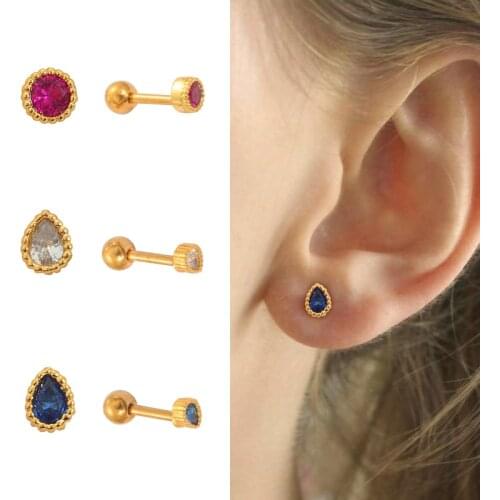 1PC Cz Water Drop Cartilage Earring for Women Colorful Crystal Helix Lobe Screw Back Stud Earring Ear Piercing Jewelry Gift