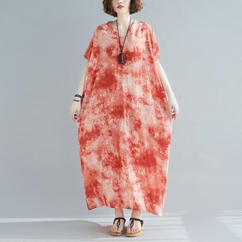 2021 New Arrival Fashion Tie Dye Soft Linen Cotton Loose Summer Dress Plus Size 5XL 6XL Holiday Beach Casual Women Long Dress