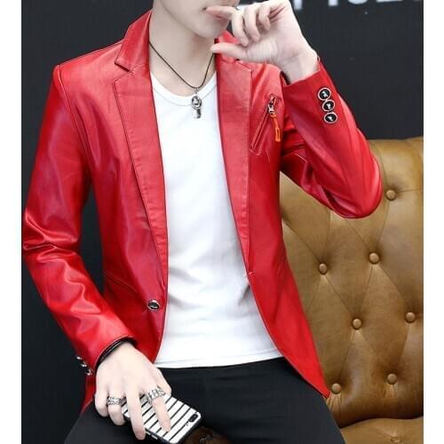 2022 Mens Autumn New PU Leather Suit Youth Slim Leather Suit Handsome Casual blazer