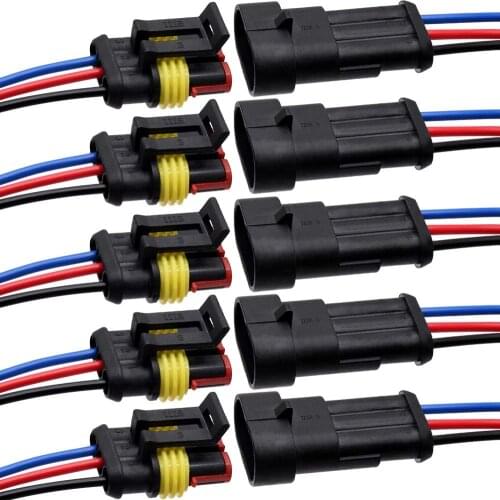 3 Pin Connector Waterproof Connector,Male and Female Way 16 AWG Wire Suitable for car Truck, Boat and Other Wire Connection