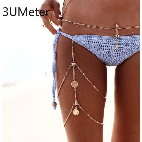 3UMeter Coin Vintage Body Chain for Women Leg Thigh Chain Sexy Leg Chain Tassel Thigh chain Multilayer Gift Drop Shipping