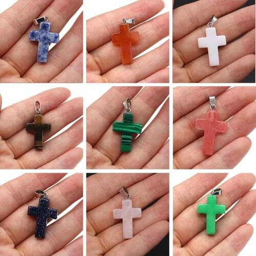 4pcs Natural Stone Cross Shape Pendant Charms Natural Agates Stone Pendant Making for Women Jewelry Necklace Gift 18x25mm