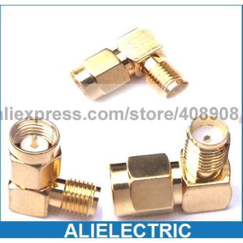 50pc SMA Male Plug to SMA Female Jack Right Angle 90 Degree RF Connector Adapter